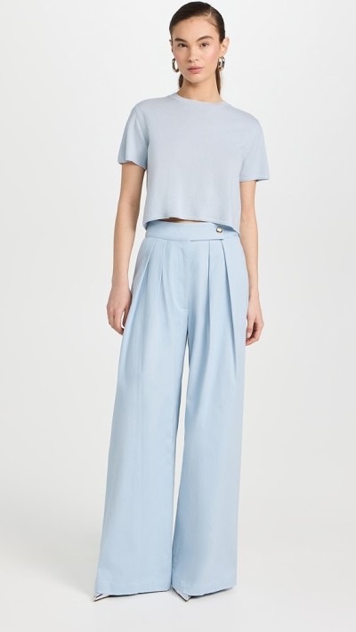 Casual Sample Pleated Waist Button Closure Slant Hip Pockets Solid Color Rest Pants