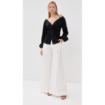 Sample Casual Pleated Paper Bag Waist Slant Hip Pockets Solid Color Rest Pants