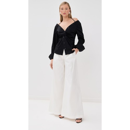 Sample Casual Pleated Paper Bag Waist Slant Hip Pockets Solid Color Rest Pants