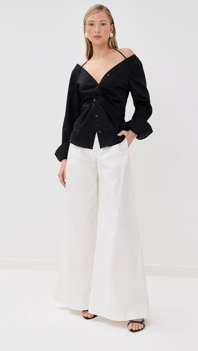 Sample Casual Pleated Paper Bag Waist Slant Hip Pockets Solid Color Rest Pants
