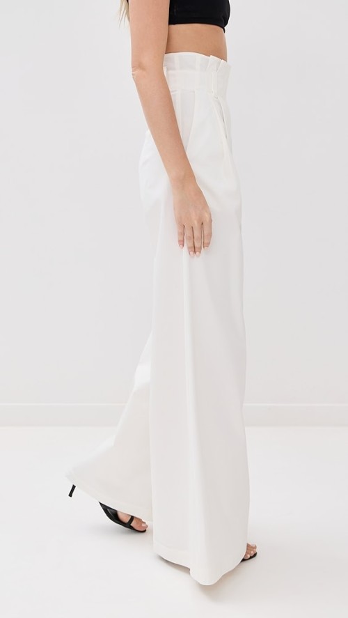 Sample Casual Pleated Paper Bag Waist Slant Hip Pockets Solid Color Rest Pants