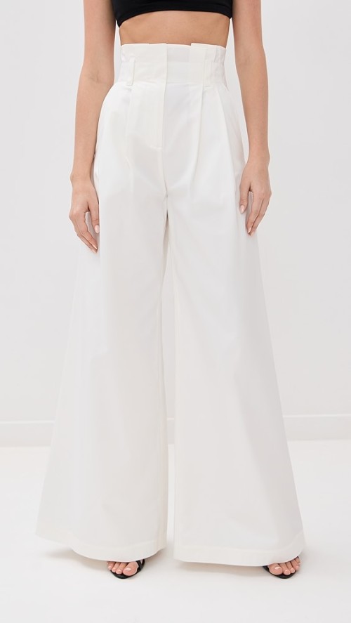 Sample Casual Pleated Paper Bag Waist Slant Hip Pockets Solid Color Rest Pants