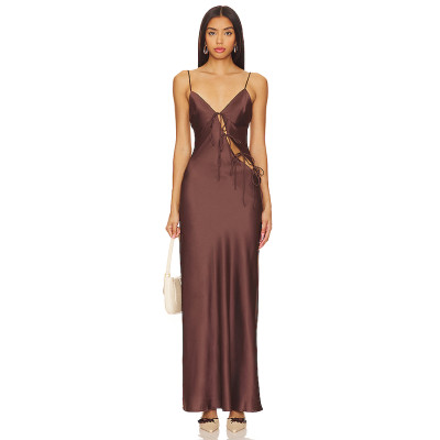 Alluring Chic Slinky Elegant Satin-finished High quality Woman's Cut out Long Dress