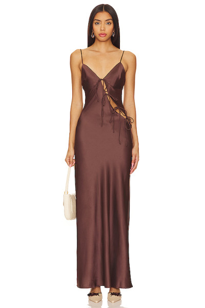 Alluring Chic Slinky Elegant Satin-finished High quality Woman's Cut out Long Dress