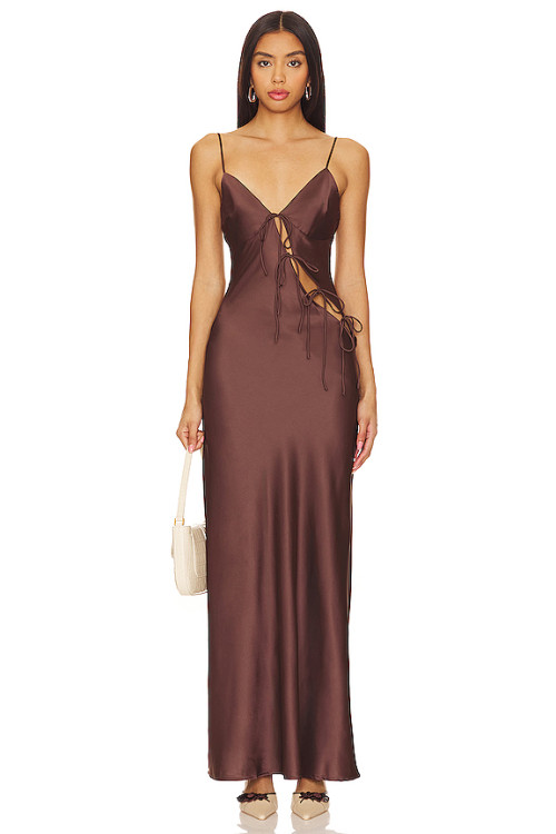 Alluring Chic Slinky Elegant Satin-finished High quality Woman's Cut out Long Dress
