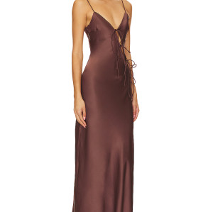Alluring Chic Slinky Elegant Satin-finished High quality Woman's Cut out Long Dress