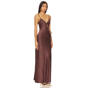 Alluring Chic Slinky Elegant Satin-finished High quality Woman's Cut out Long Dress