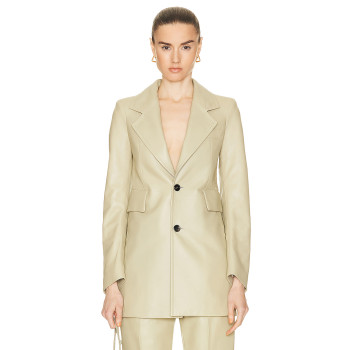 Sleek Tailored Minimalist Luxury Structured Chic Contemporary Elegant Woman's Leather Blazer
