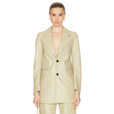 Sleek Tailored Minimalist Luxury Structured Chic Contemporary Elegant Woman's Leather Blazer