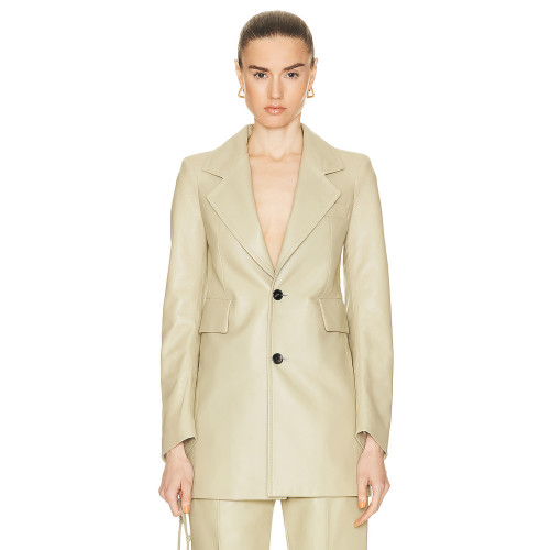 Sleek Tailored Minimalist Luxury Structured Chic Contemporary Elegant Woman's Leather Blazer