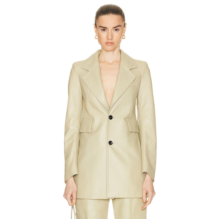 Sleek Tailored Minimalist Luxury Structured Chic Contemporary Elegant Woman's Leather Blazer