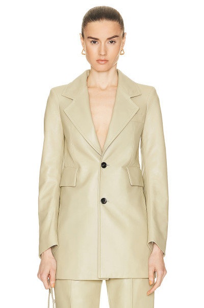 Sleek Tailored Minimalist Luxury Structured Chic Contemporary Elegant Woman's Leather Blazer
