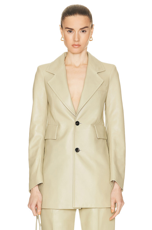Sleek Tailored Minimalist Luxury Structured Chic Contemporary Elegant Woman's Leather Blazer