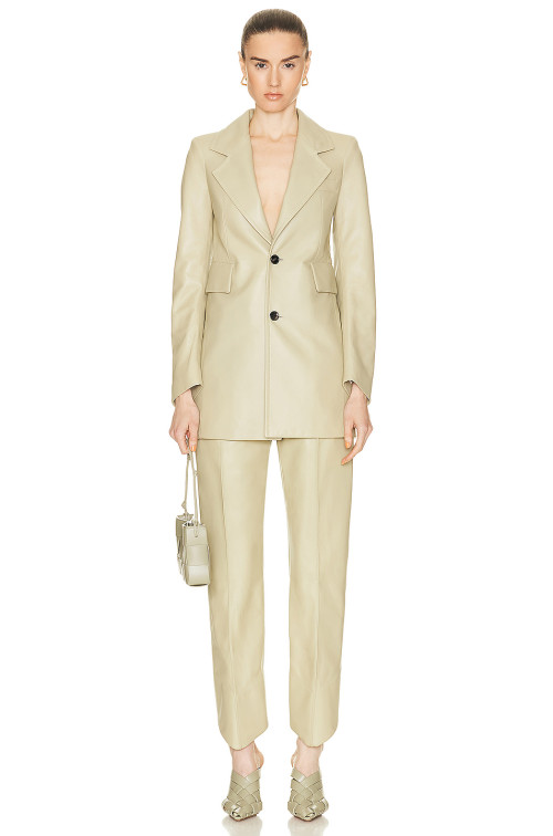 Sleek Tailored Minimalist Luxury Structured Chic Contemporary Elegant Woman's Leather Blazer