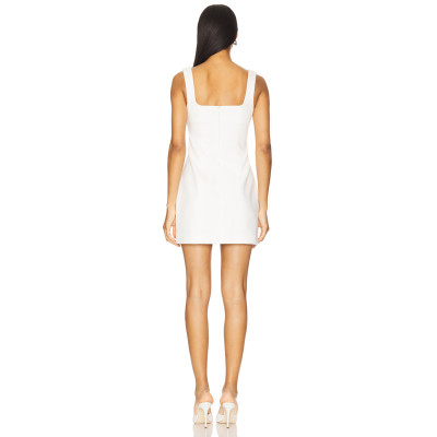 Front 3D Floral Accents Medium Weight Crepe Fabric White Square Neck Bodycon Dress