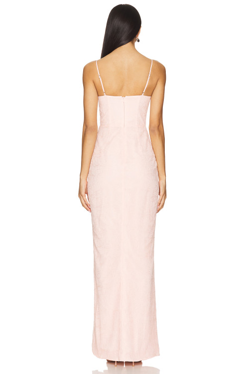 Hot Sale Fashionable Medium Weight Lace Pink Jacquard Open Back Halter Slit Long Dress