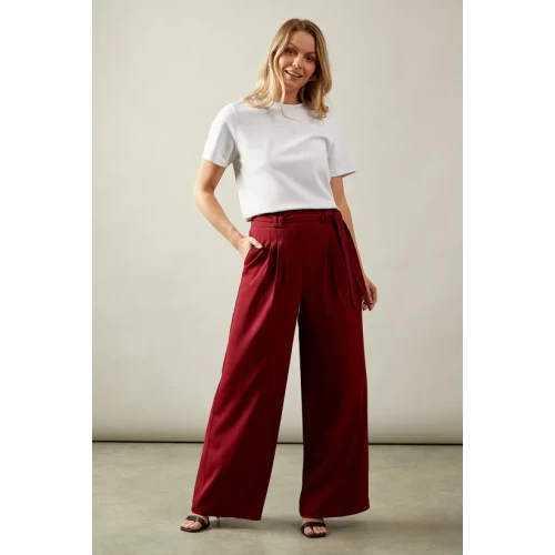 Sport Sample Self-Tie Belt High-Waist Side Pockets Solid Color Casual Pants
