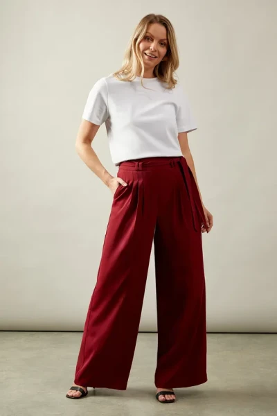 Sport Sample Self-Tie Belt High-Waist Side Pockets Solid Color Casual Pants