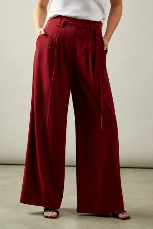 Sport Sample Self-Tie Belt High-Waist Side Pockets Solid Color Casual Pants