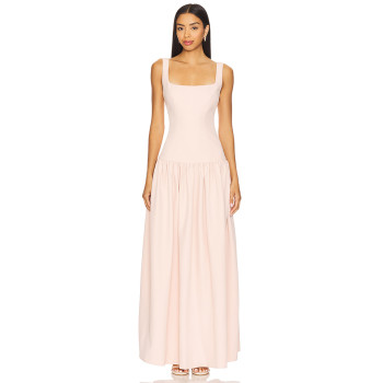 Sweet Elegant Spaghetti Strap Backless Square Neckline Figure Hugging Pink Floor Length Dress