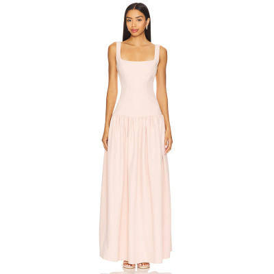 Sweet Elegant Spaghetti Strap Backless Square Neckline Figure Hugging Pink Floor Length Dress