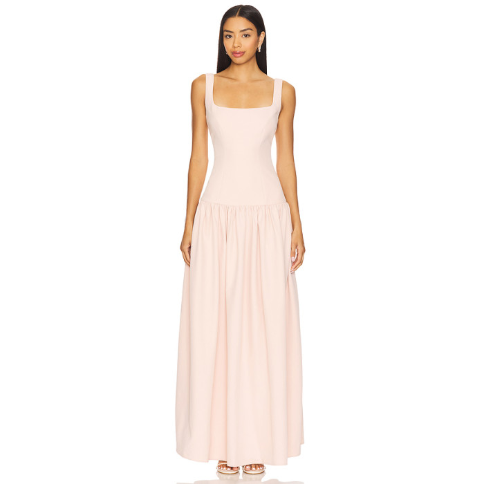 Sweet Elegant Spaghetti Strap Backless Square Neckline Figure Hugging Pink Floor Length Dress