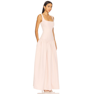 Sweet Elegant Spaghetti Strap Backless Square Neckline Figure Hugging Pink Floor Length Dress
