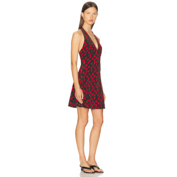 Stylish Backelss High quality Embroidery Halter V neckline Sexy Woman's Mini Dress