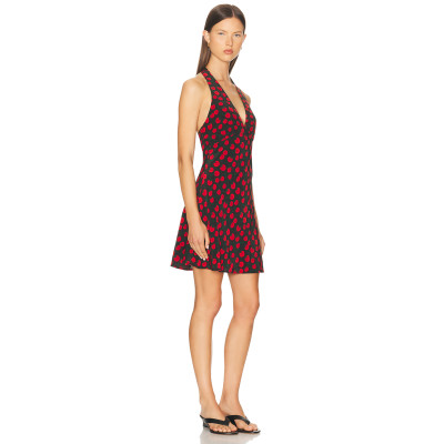 Stylish Backelss High quality Embroidery Halter V neckline Sexy Woman's Mini Dress