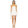Delicate Beaded Spaghetti Strap Backless Mid Weight Linen Flared White Sweet Mini Dress