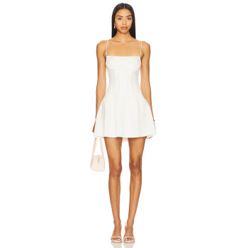 Delicate Beaded Spaghetti Strap Backless Mid Weight Linen Flared White Sweet Mini Dress
