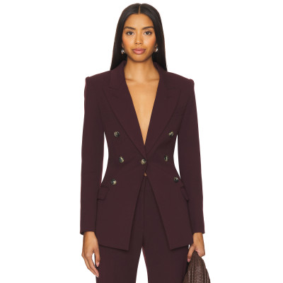 Deep Burgundy Double Breasted Slim Fit Blazer with Buttoned Cuffs and Back Vent