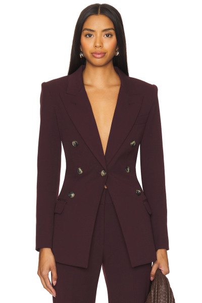 Deep Burgundy Double Breasted Slim Fit Blazer with Buttoned Cuffs and Back Vent