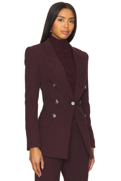 Deep Burgundy Double Breasted Slim Fit Blazer with Buttoned Cuffs and Back Vent
