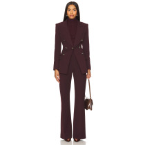 Deep Burgundy Double Breasted Slim Fit Blazer with Buttoned Cuffs and Back Vent