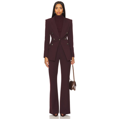 Deep Burgundy Double Breasted Slim Fit Blazer with Buttoned Cuffs and Back Vent