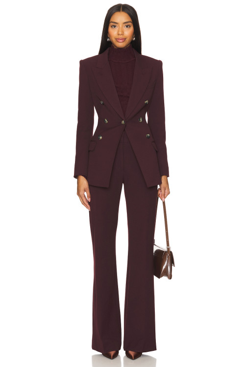 Deep Burgundy Double Breasted Slim Fit Blazer with Buttoned Cuffs and Back Vent