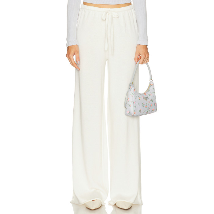 Fashionable Elegant High quality Wide Straight Leg New Fashion Belt Trim Woman's Pants