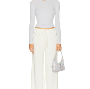 Fashionable Elegant High quality Wide Straight Leg New Fashion Belt Trim Woman's Pants