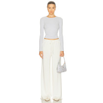 Fashionable Elegant High quality Wide Straight Leg New Fashion Belt Trim Woman's Pants