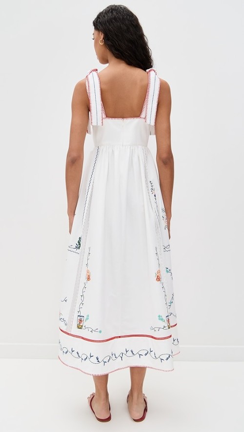 Sample Cute Square Neckline Camisole High Waist Floral Embroidered Casual Dress