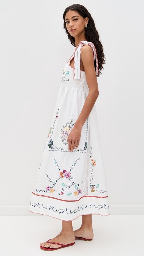 Sample Cute Square Neckline Camisole High Waist Floral Embroidered Casual Dress