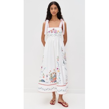 Sample Cute Square Neckline Camisole High Waist Floral Embroidered Casual Dress