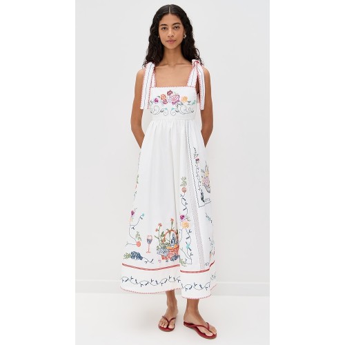 Sample Cute Square Neckline Camisole High Waist Floral Embroidered Casual Dress