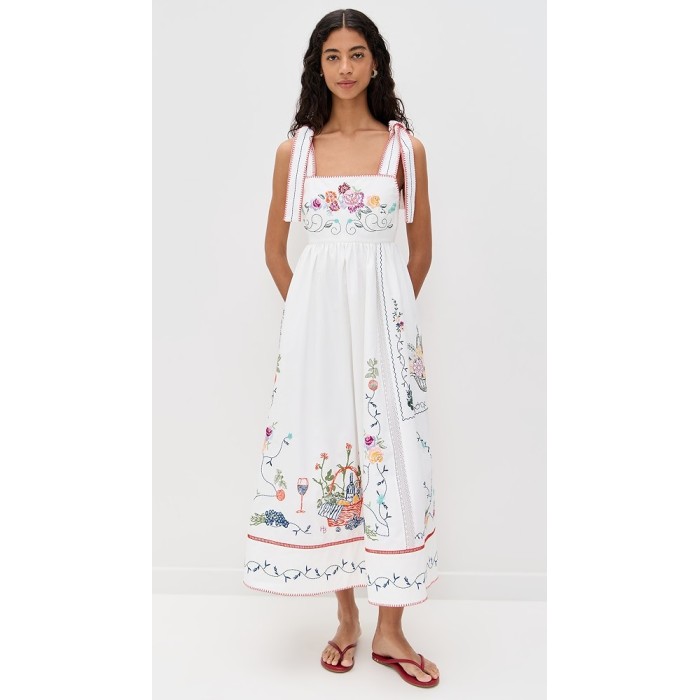 Sample Cute Square Neckline Camisole High Waist Floral Embroidered Casual Dress