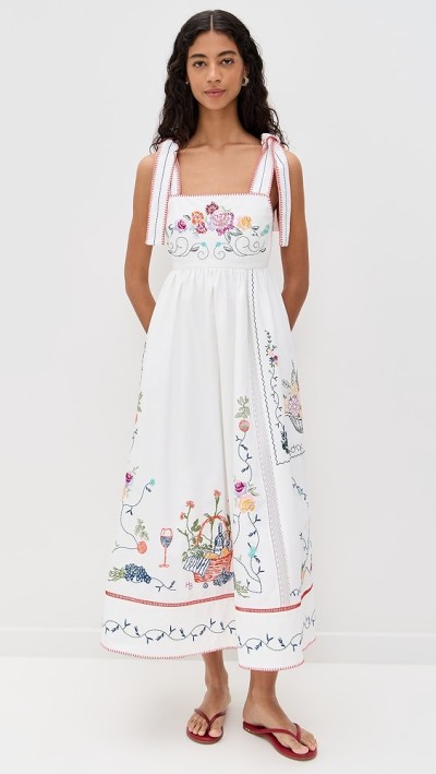 Sample Cute Square Neckline Camisole High Waist Floral Embroidered Casual Dress