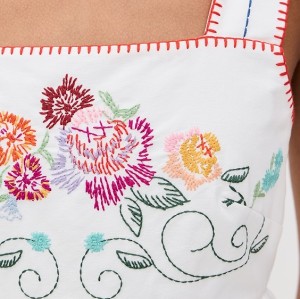 Sample Cute Square Neckline Camisole High Waist Floral Embroidered Casual Dress