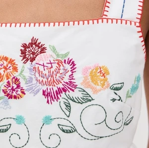 Sample Cute Square Neckline Camisole High Waist Floral Embroidered Casual Dress