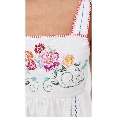 Sample Cute Square Neckline Camisole High Waist Floral Embroidered Casual Dress