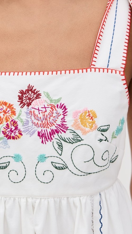 Sample Cute Square Neckline Camisole High Waist Floral Embroidered Casual Dress